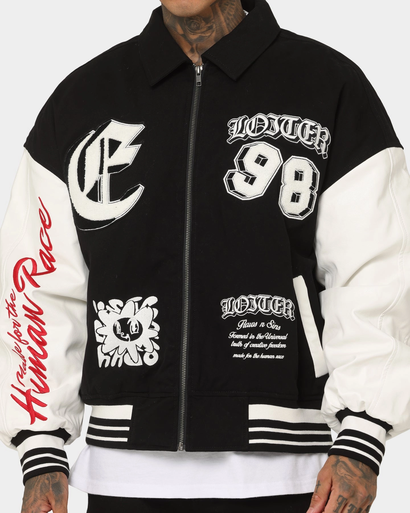 Loiter Ethereal Varsity Jacket Black/White activity