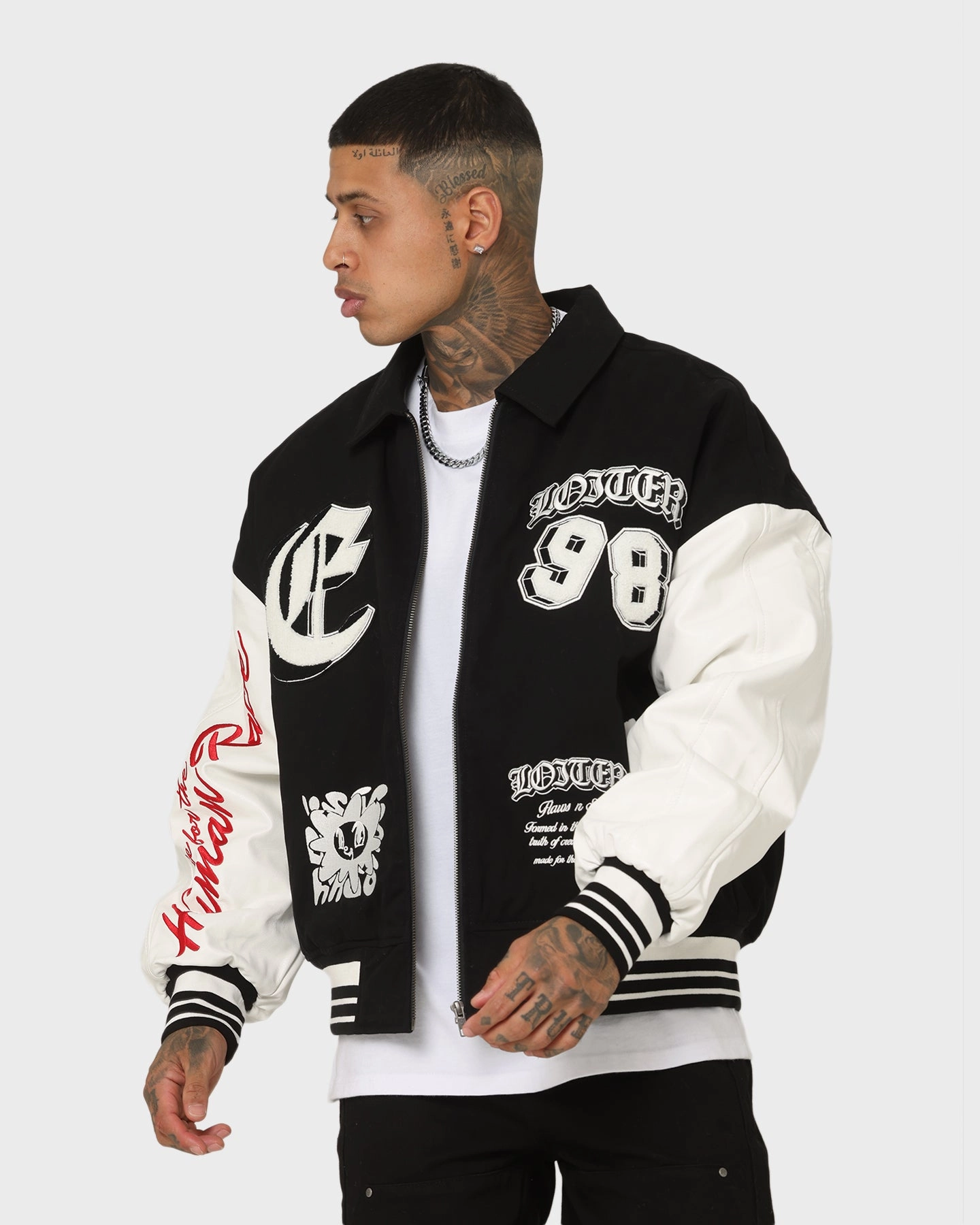 Machine-washable men Loiter Ethereal Varsity Jacket Black/White