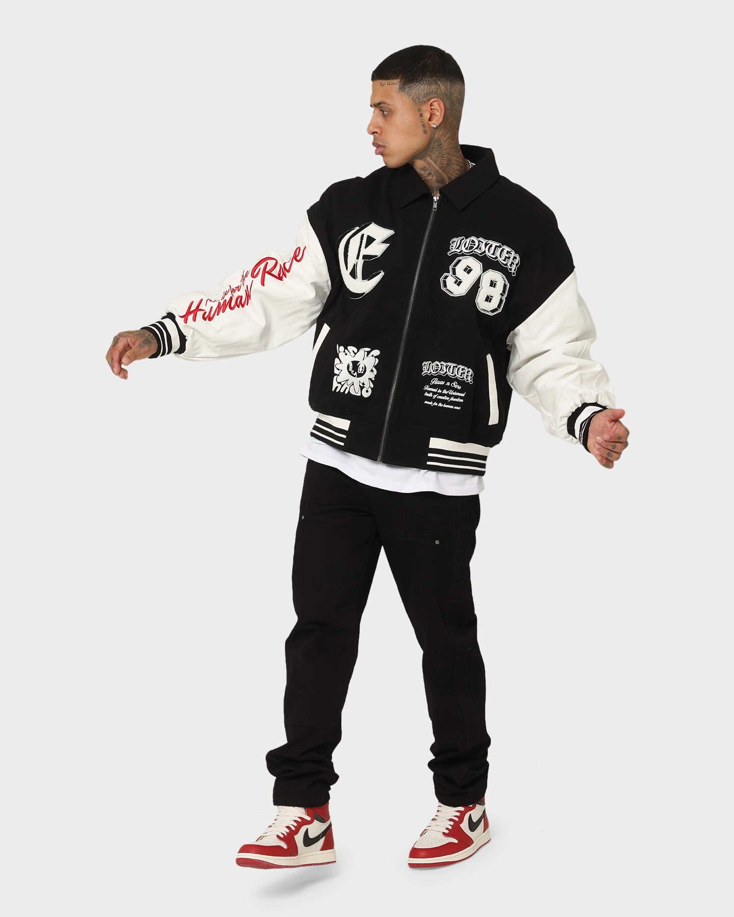 Non Irritating Lining Corduroy Loiter Ethereal Varsity Jacket Black/White