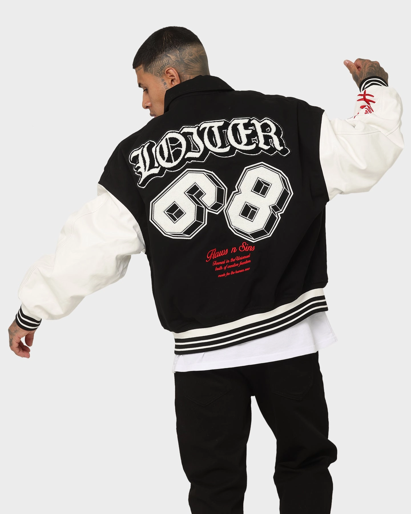 Durable Construction Warm Shield Loiter Ethereal Varsity Jacket Black/White