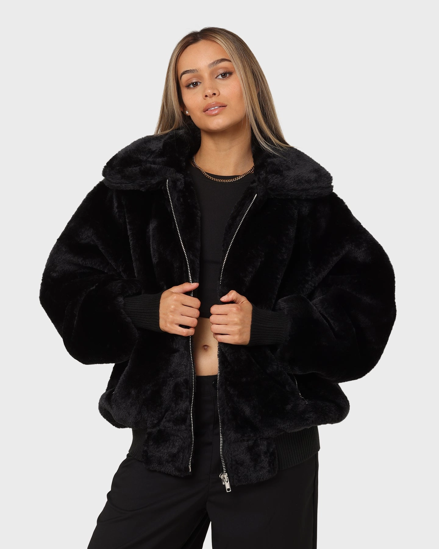 XXIII Baller Fur Jacket Black Bow-tie