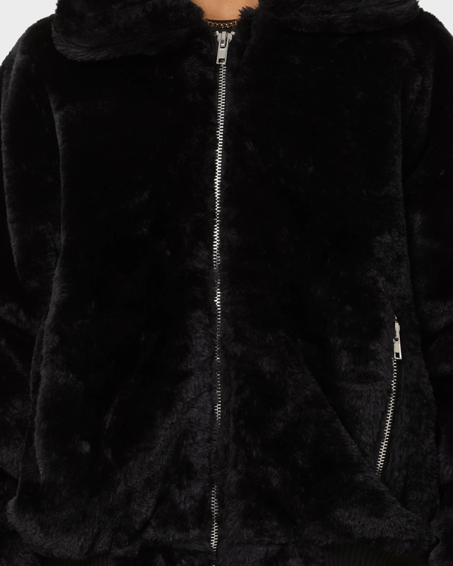 Comfortable fit V-Neck XXIII Baller Fur Jacket Black