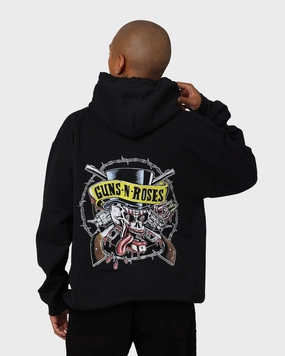 Ribbed Knit Cuffs Modern Look Guns N Roses Bleeding Skull Hoodie Black