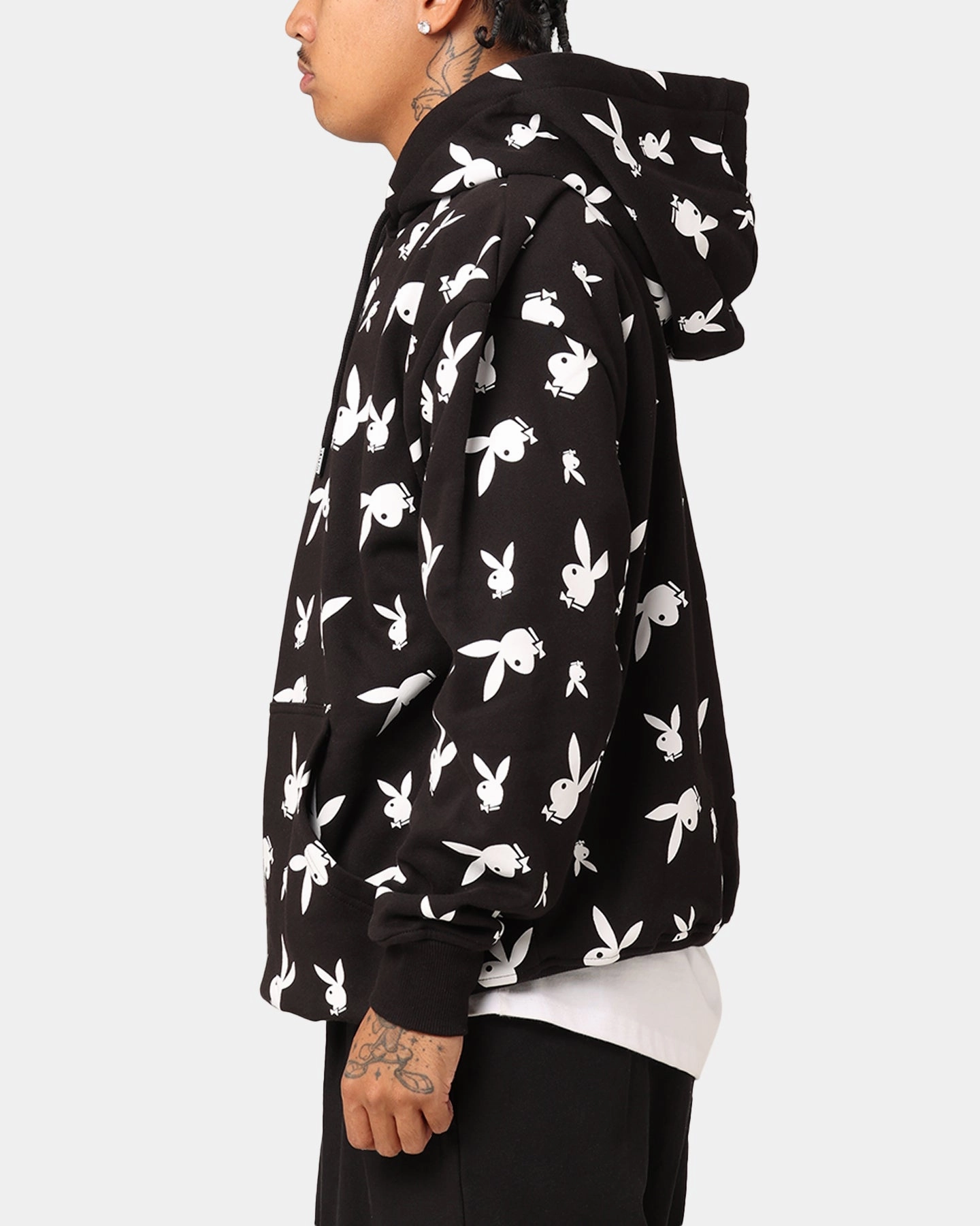 Winter Essentials snap-up Playboy Gold Bunny All Over Hoodie Black