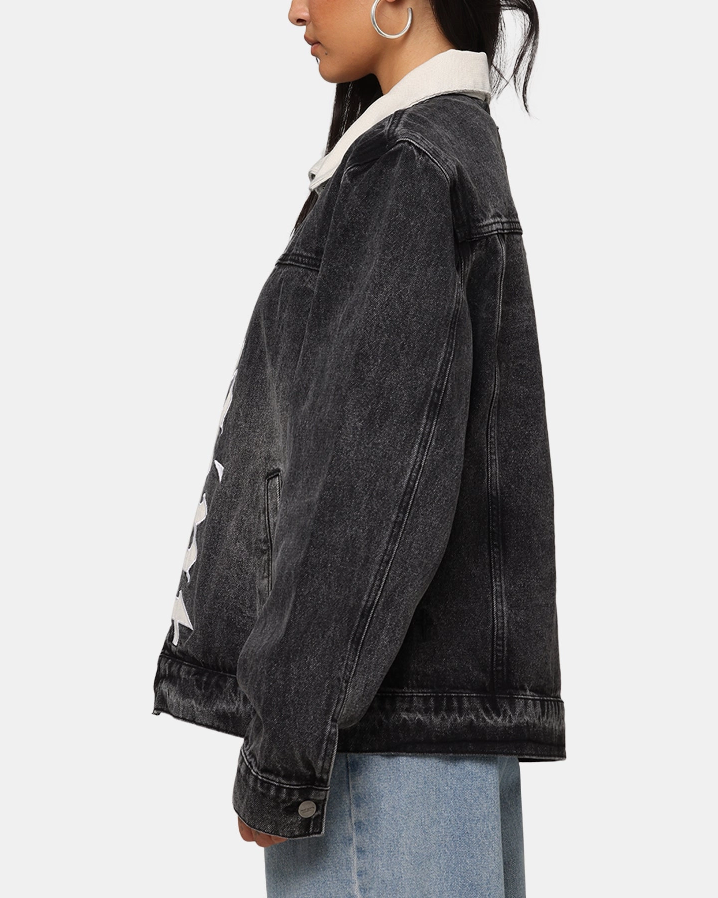 Vintage Style Saint Morta Gothic Distressed Denim Jacket Black Shadow