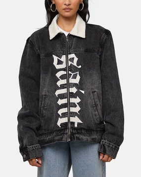 Silk Saint Morta Gothic Distressed Denim Jacket Black Shadow