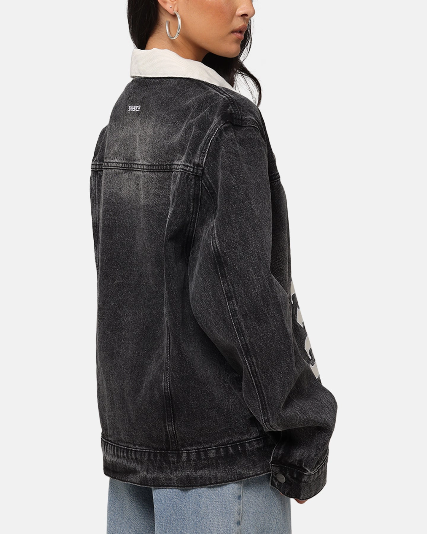 Saint Morta Gothic Distressed Denim Jacket Black Shadow mountain scene Rugged Durability