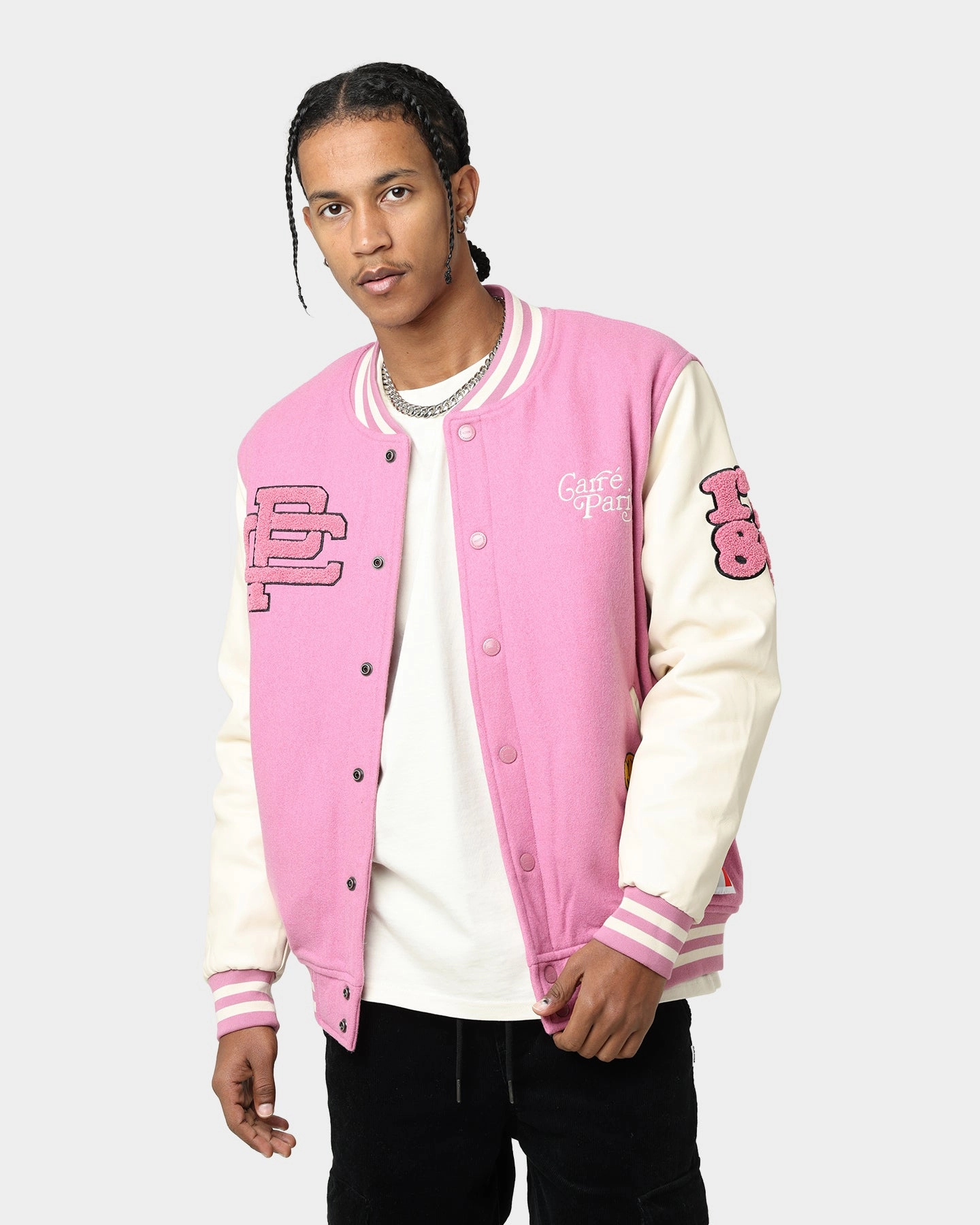 Minimalist Aesthetic Adjustable Waist Tabs Carr?? Peace Varsity Jacket Pink