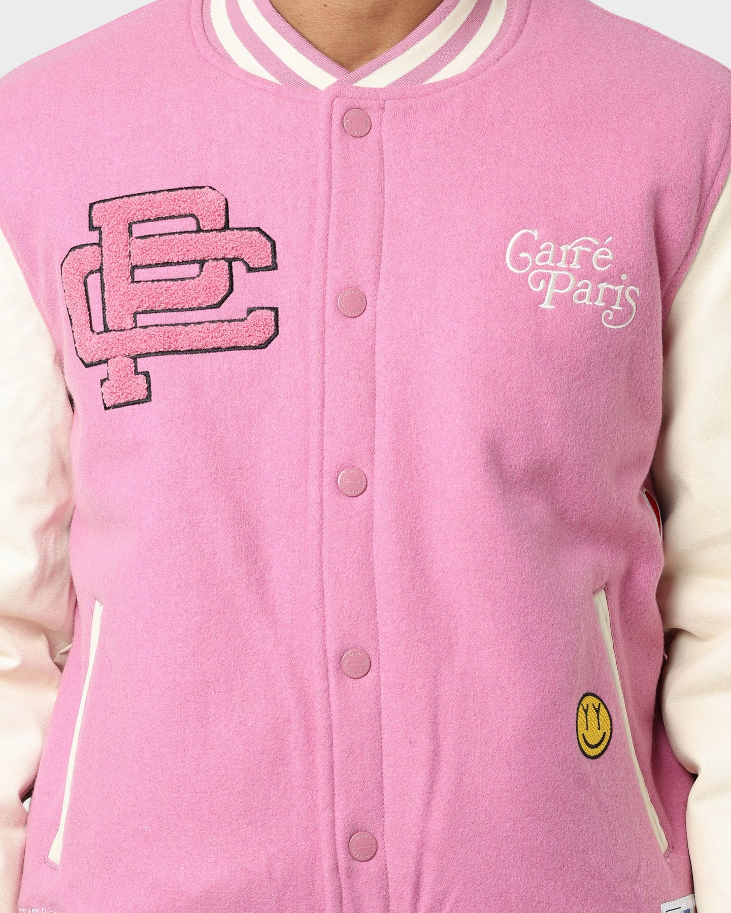 Beauty Carr?? Peace Varsity Jacket Pink