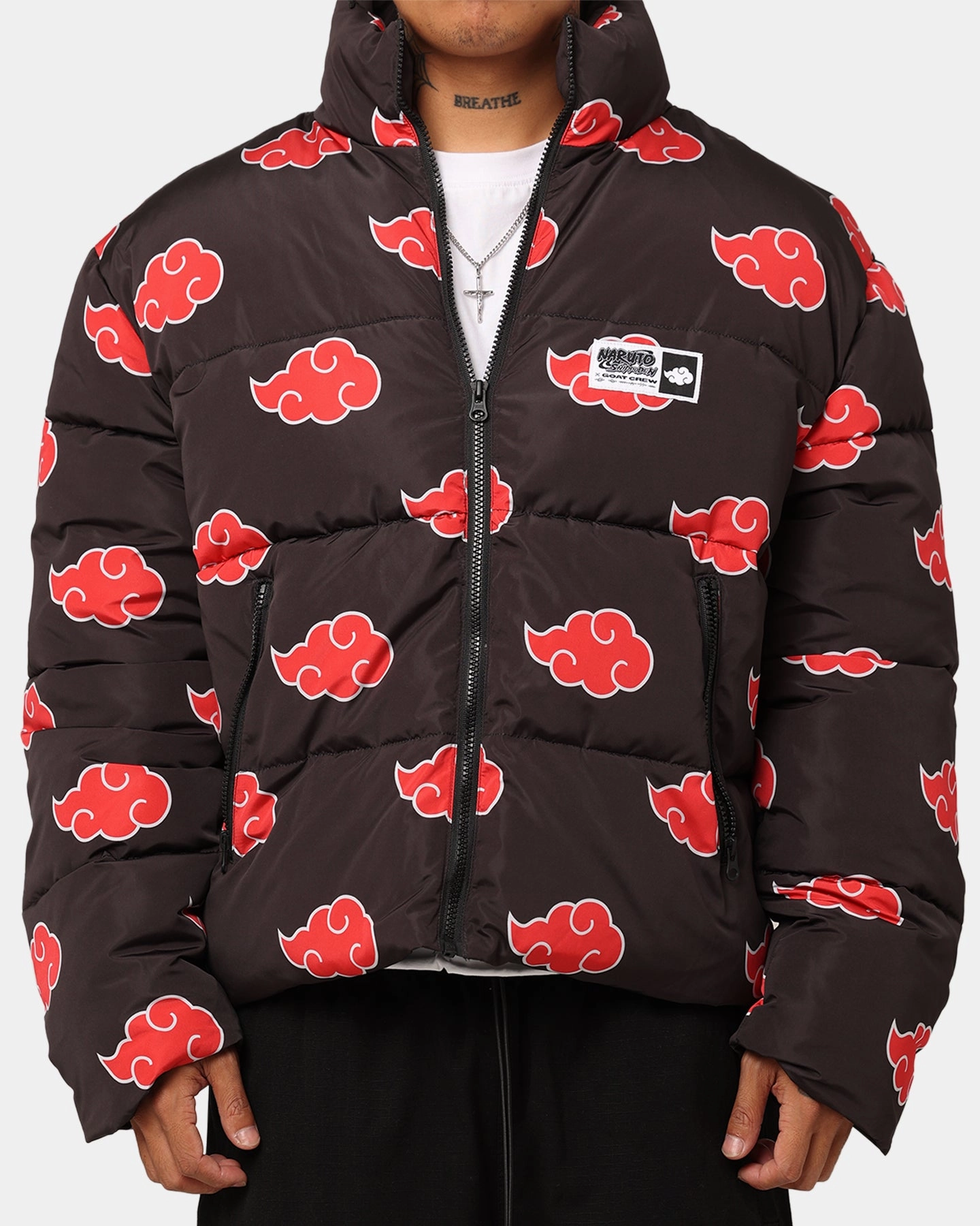 Elastic Cuff Mechanism windproof Goat Crew X Naruto Akatsuki Puffer Jacket Black