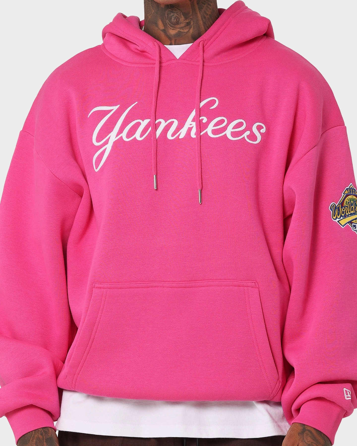 New Era New York Yankees 'Tropical Punch Script Pack' Oversized Hoodie Hot Pink Party use Detect