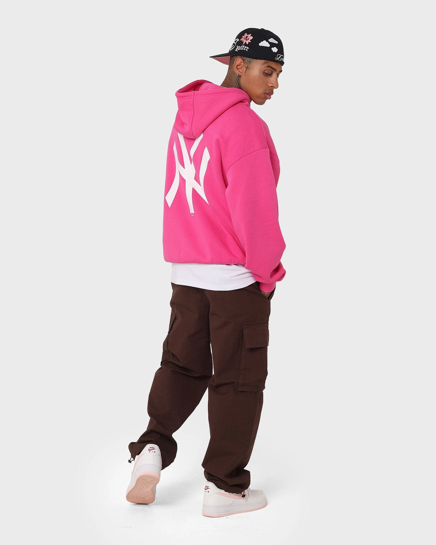 New Era New York Yankees 'Tropical Punch Script Pack' Oversized Hoodie Hot Pink suitable for holidays