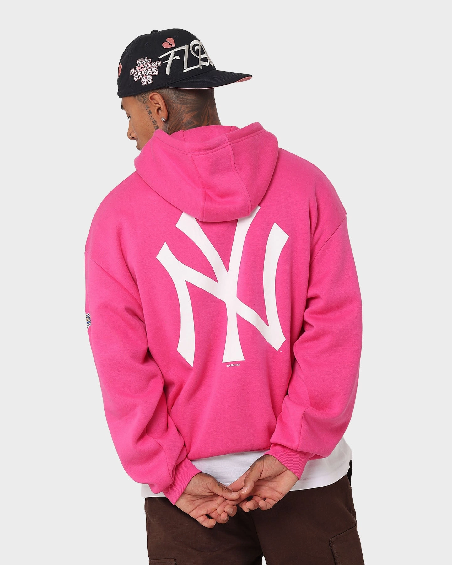 Promote New Era New York Yankees 'Tropical Punch Script Pack' Oversized Hoodie Hot Pink