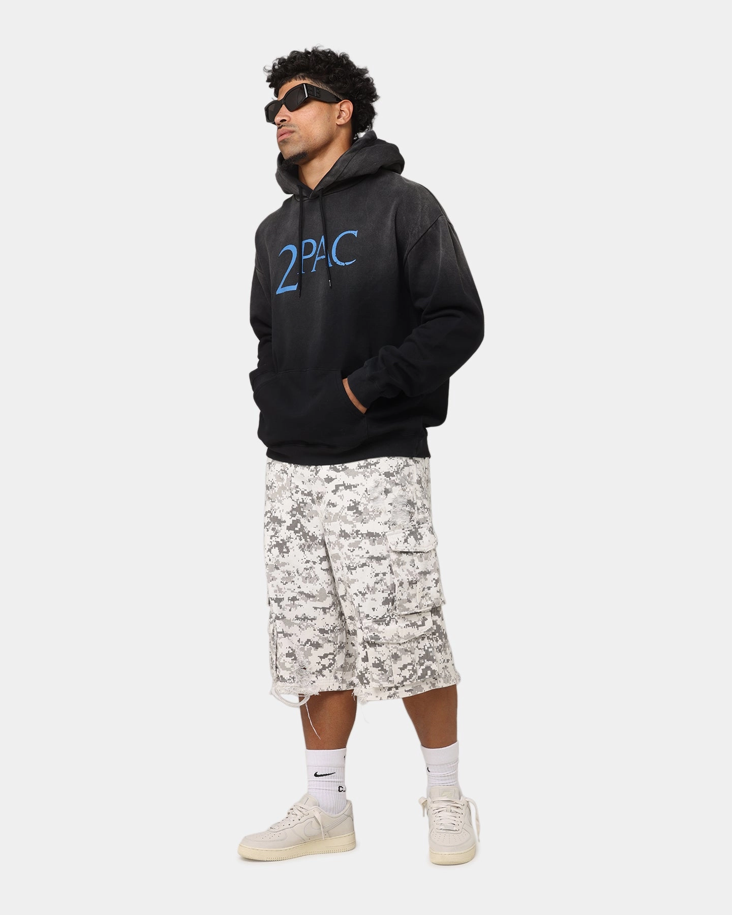 Tupac Super Fade Hoodie Washed Black Rack