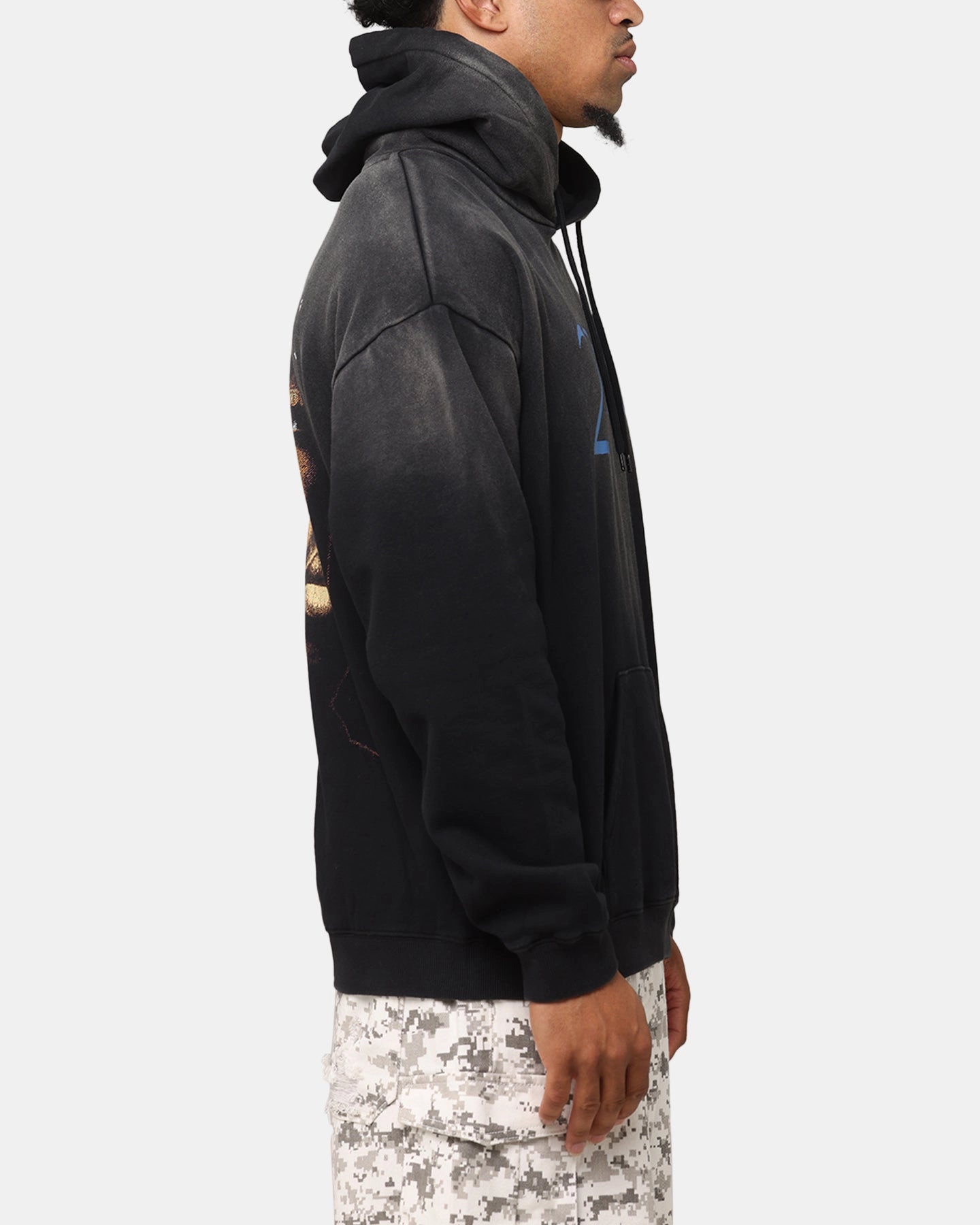 Adjustable Waistband Modern Tupac Super Fade Hoodie Washed Black