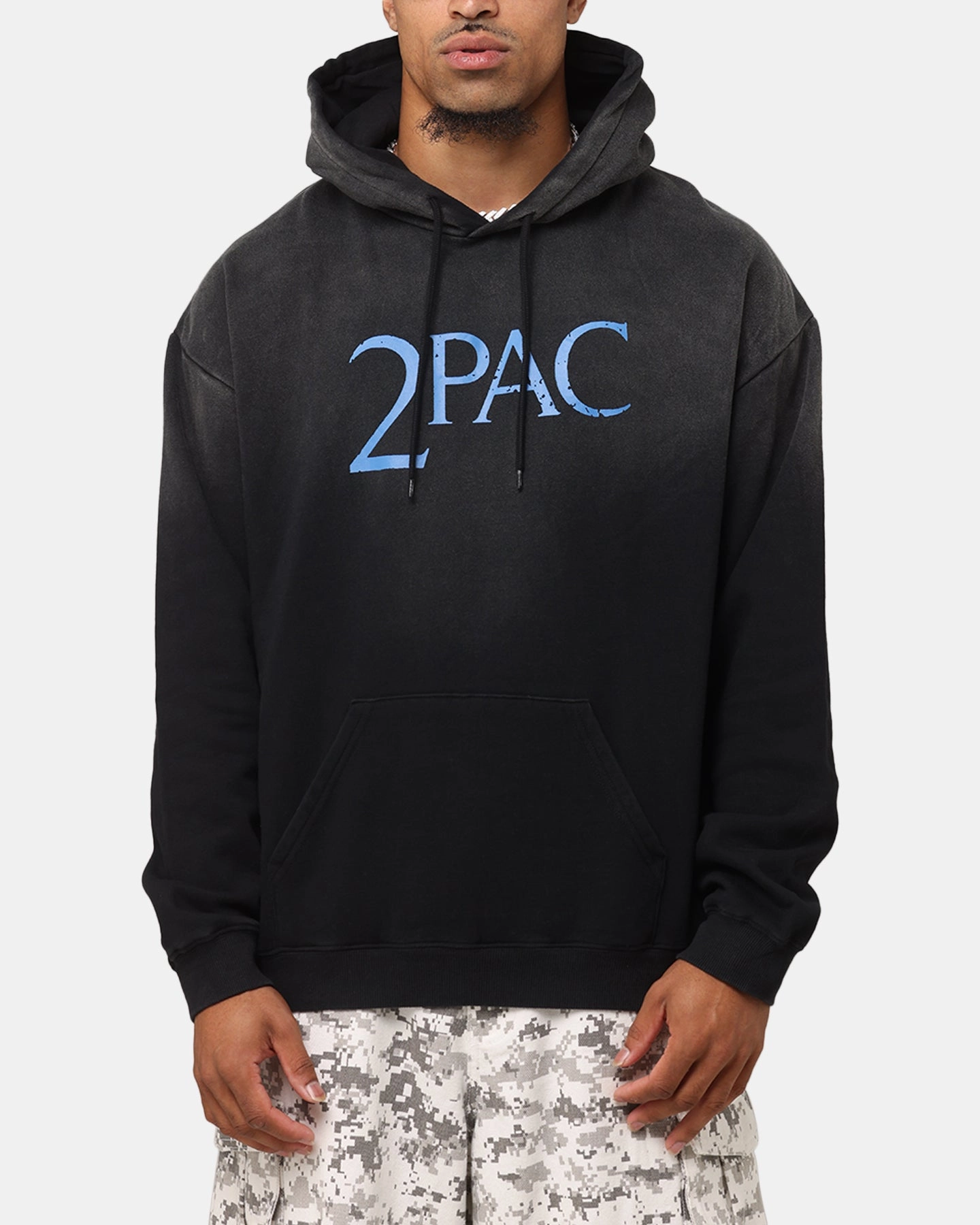 Tupac Super Fade Hoodie Washed Black Heat Reflective Tech