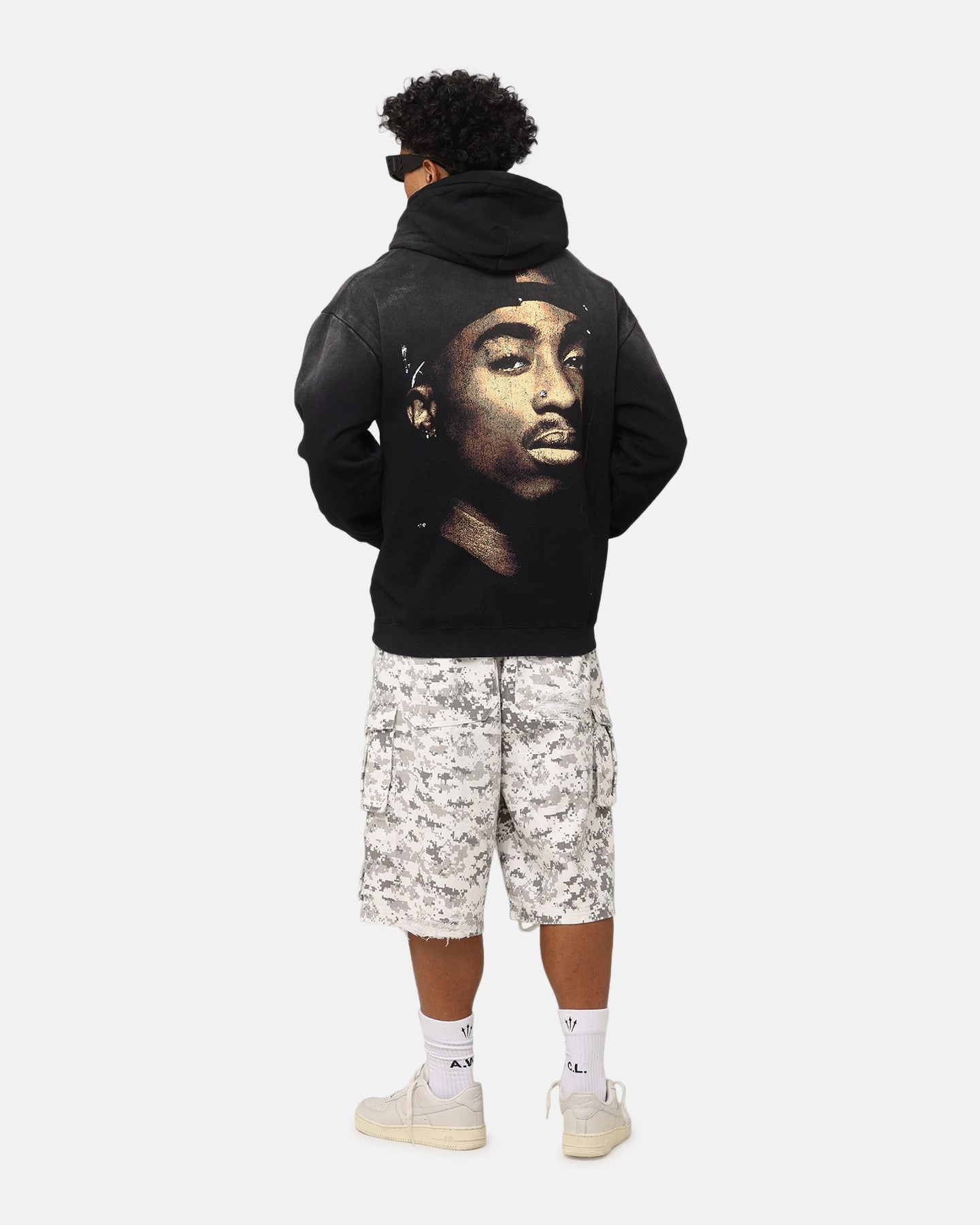 Reinforced Elbows Tupac Super Fade Hoodie Washed Black
