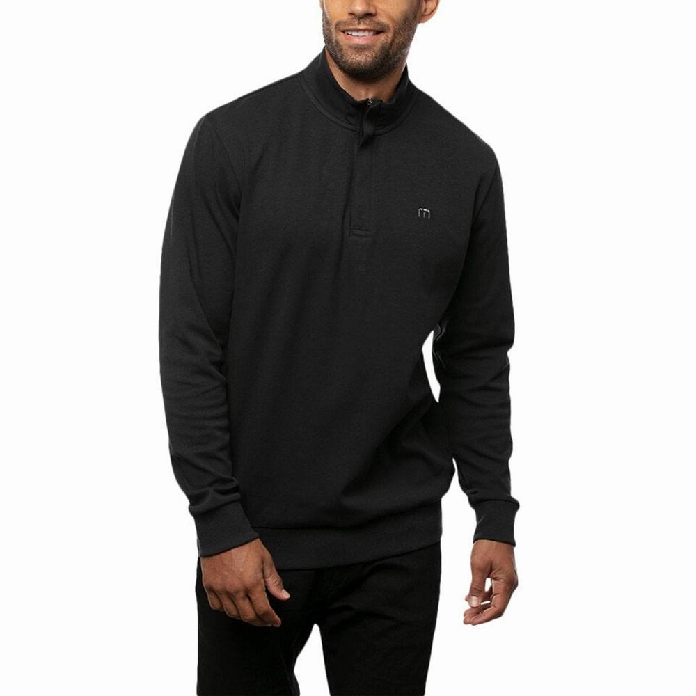 Long Length Wind Resistant Lining TravisMathew Cloud Quarter Zip 2.0 Golf Pullover Black - SS23 Men