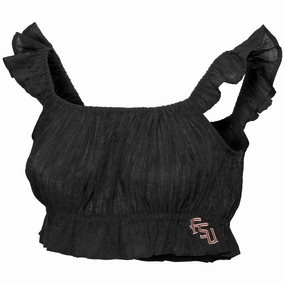 modern warfare storage purpose Emerson Street Women's Stacked FSU Logo Woven Ruffle Crop - Black