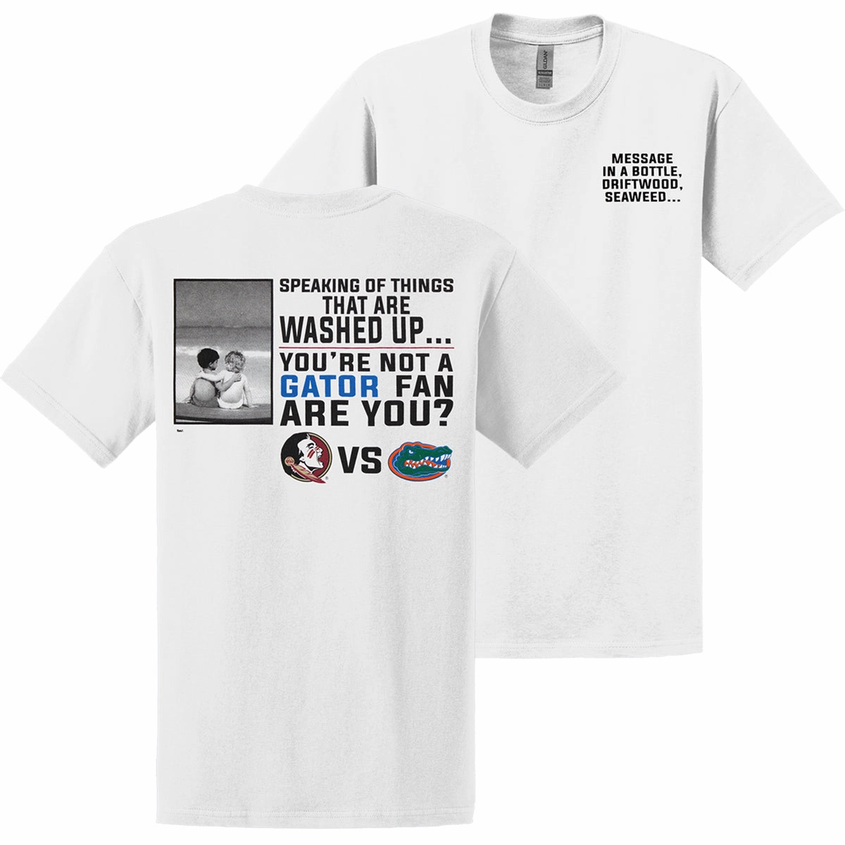 Ragz Men's Message in a Bottle Washed Up Gator Design Short Sleeve T-shirt - White Trendy Vibes Wear Chic Vibe