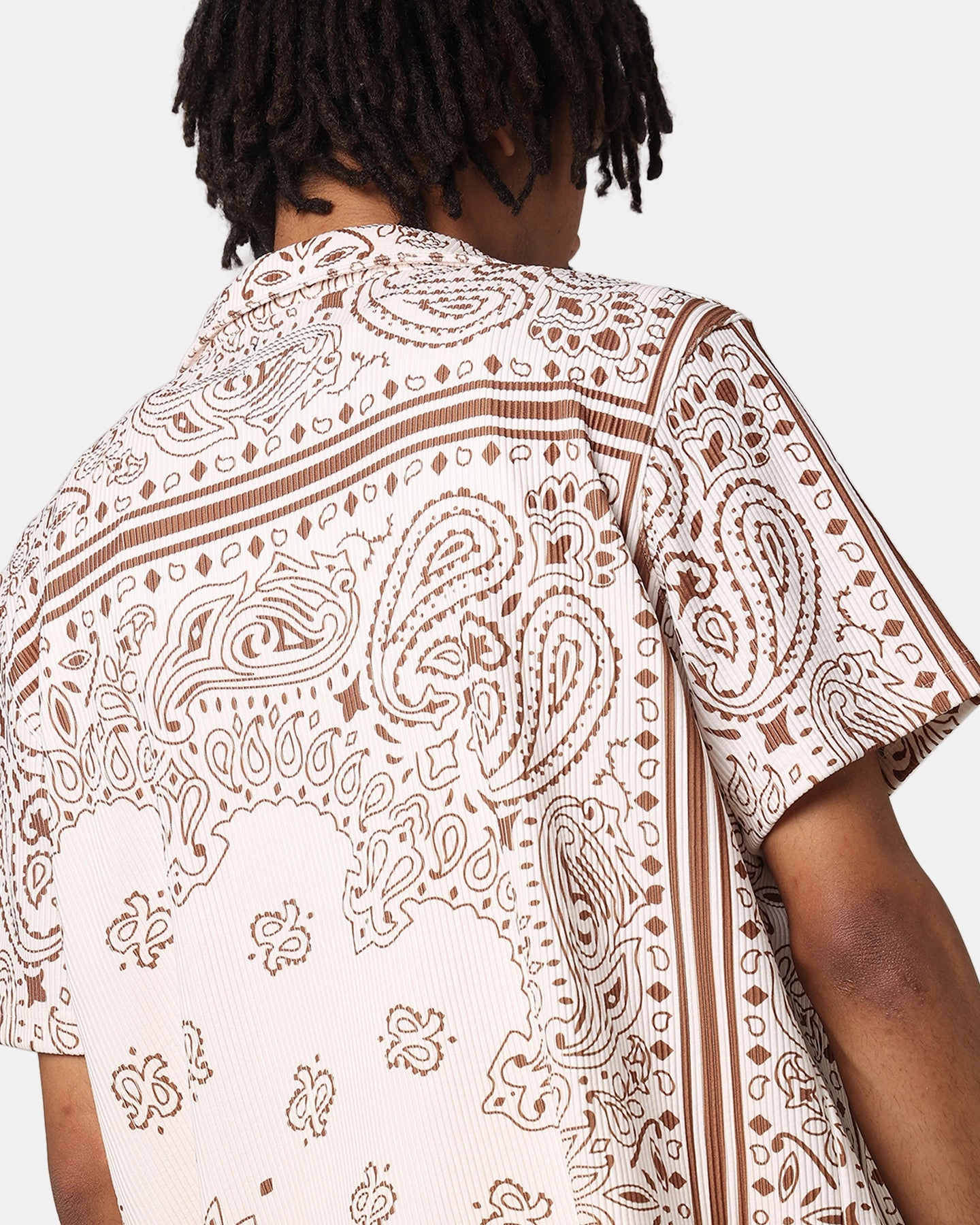 XXIII Paisley Nights Button Up Shirt Cream/Brown Multi Pocket Utility