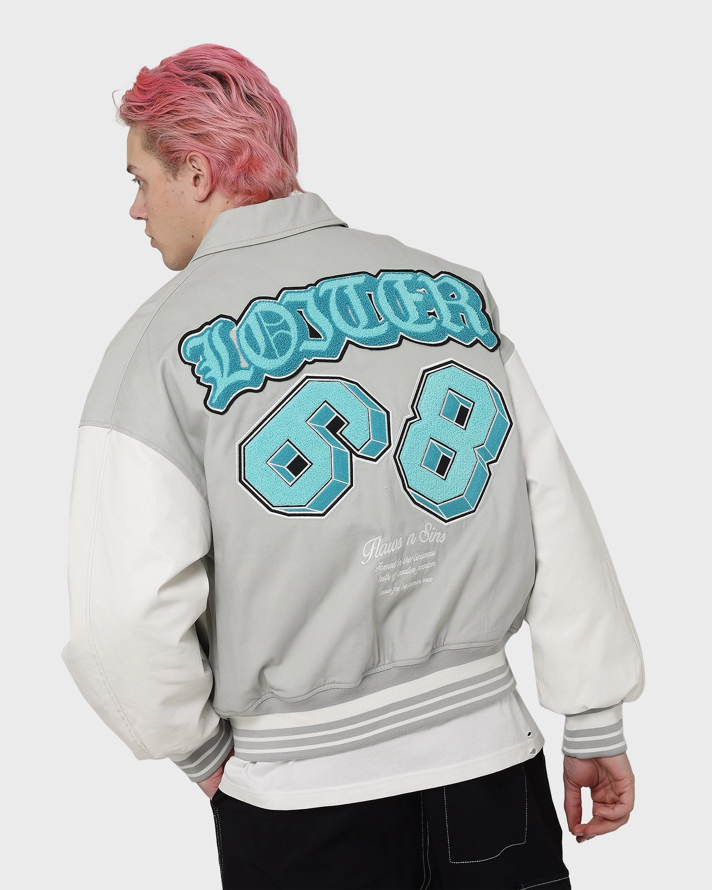 Weekend Wear Rugged Outer Shell Loiter Ethereal Varsity Jacket Light Grey