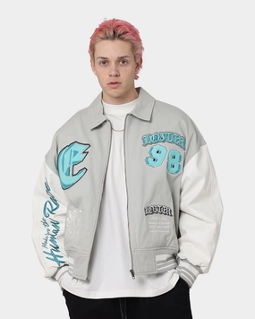 Modern Style Loiter Ethereal Varsity Jacket Light Grey
