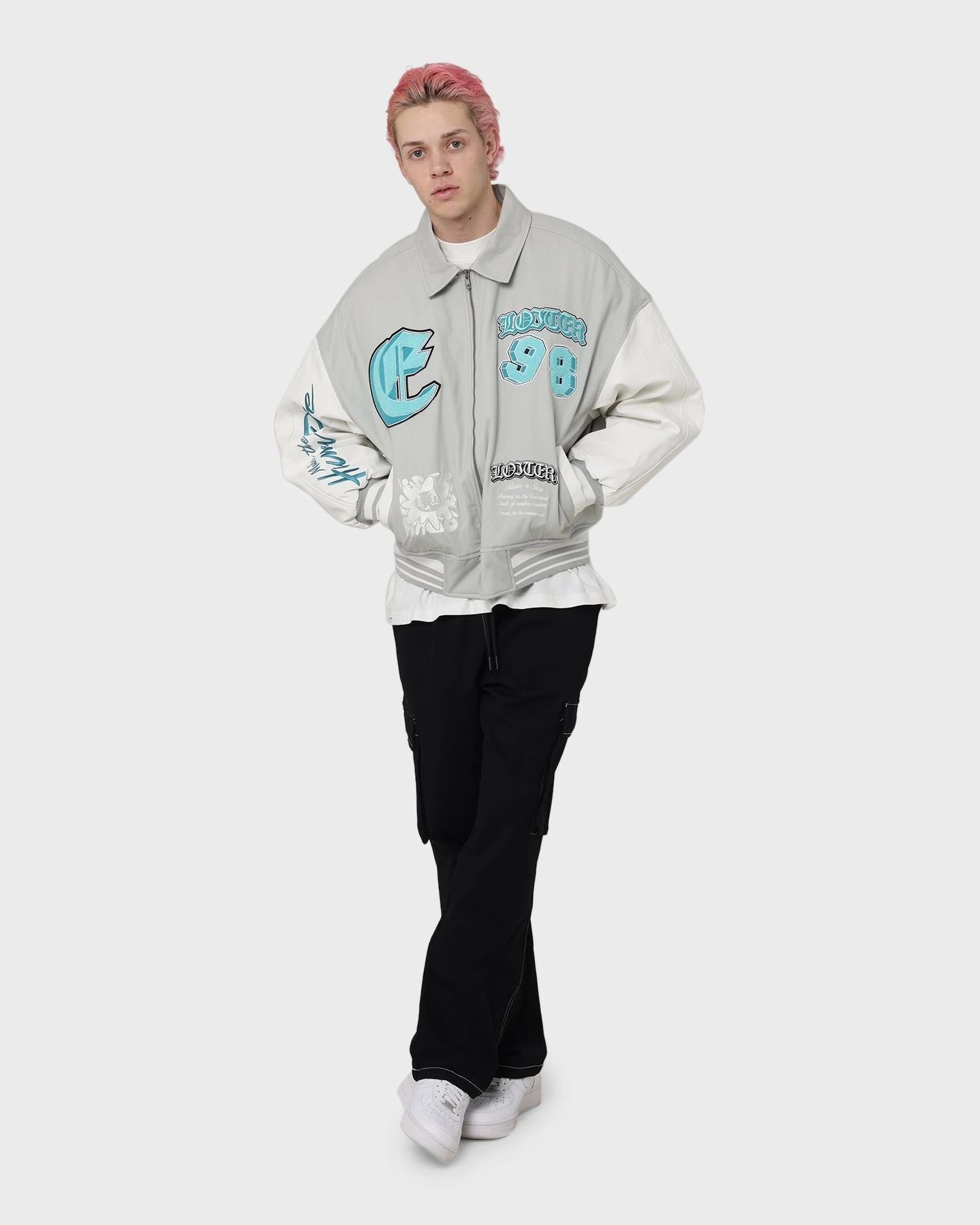 Loiter Ethereal Varsity Jacket Light Grey Casual Style