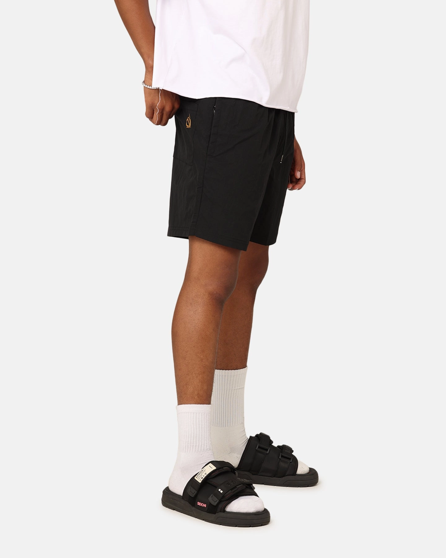 Layered Panel Design Flex Waist System Nautica Sadler Swim Shorts Black/Gold