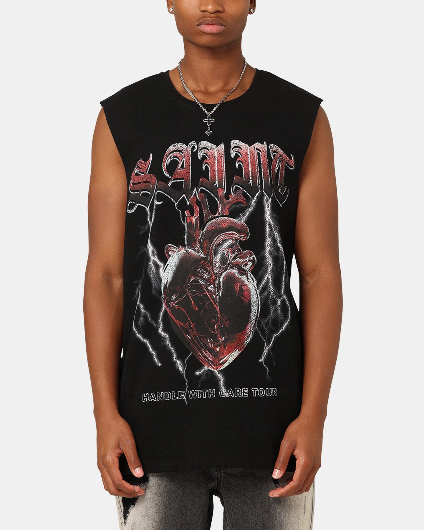 Saint Morta Handle With Care Tour Muscle T-Shirt Black Flexible Neckline Hypoallergenic Textile
