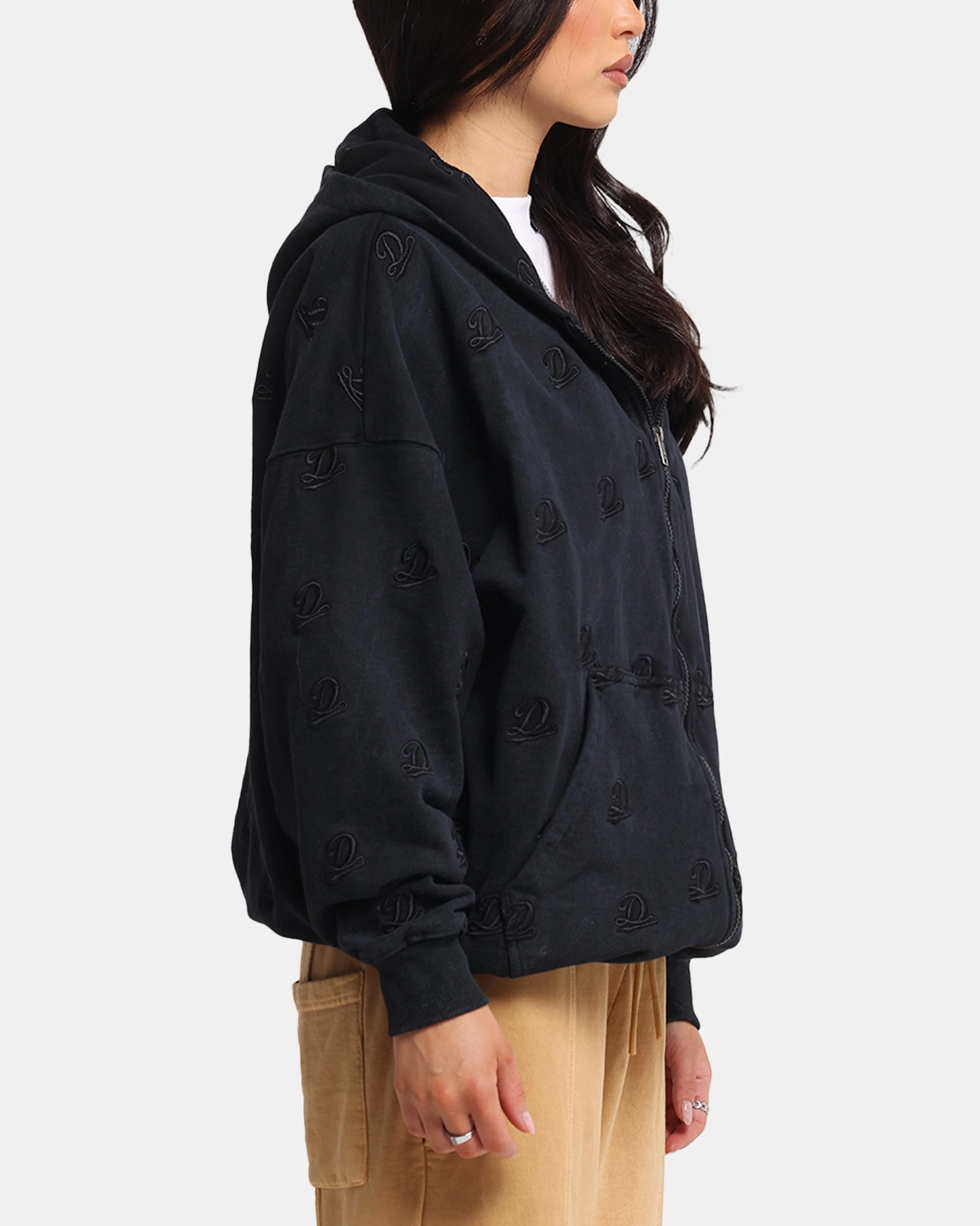 Dreamville Logo All Over Zip Hoodie Dark Grey Build
