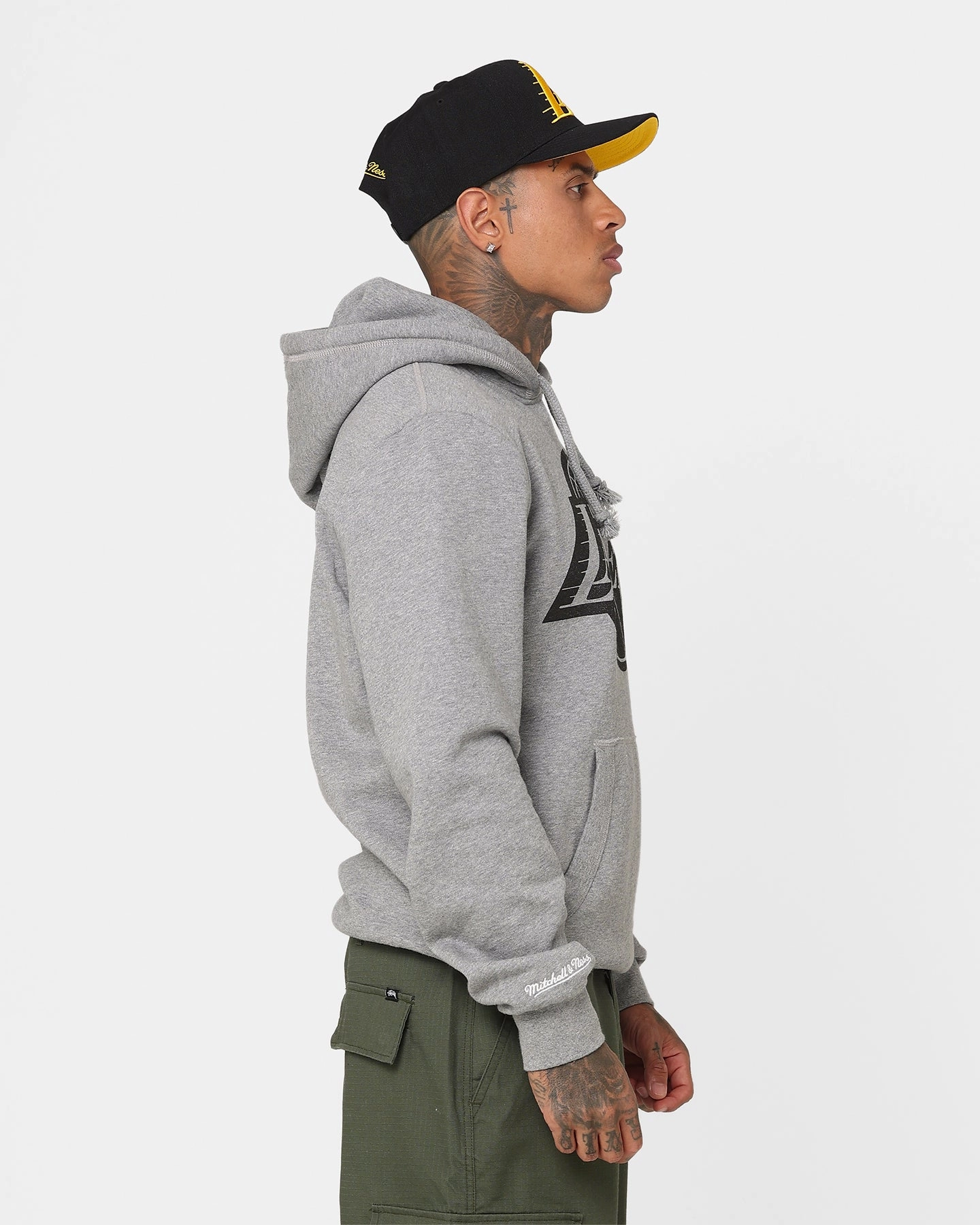 Mitchell & Ness Los Angeles Lakers XL Logo Hoodie Light Grey Marle Stand Up Collar
