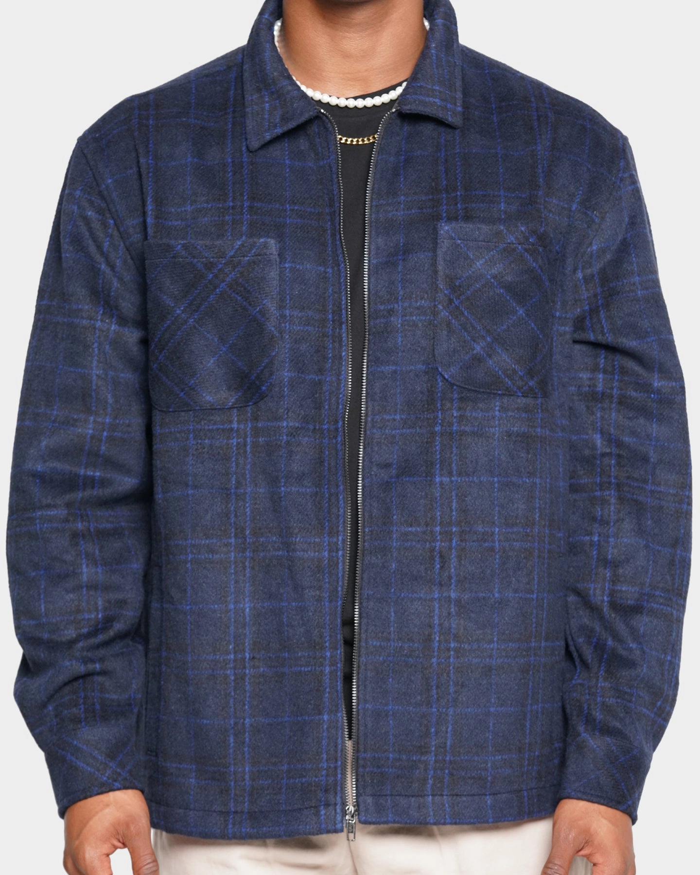 snowy Respect XXIII Vitus Zip Up Flannel Shacket Blue/Black