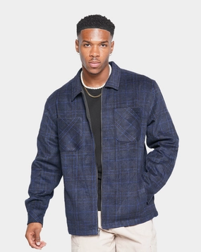 XXIII Vitus Zip Up Flannel Shacket Blue/Black plus-size
