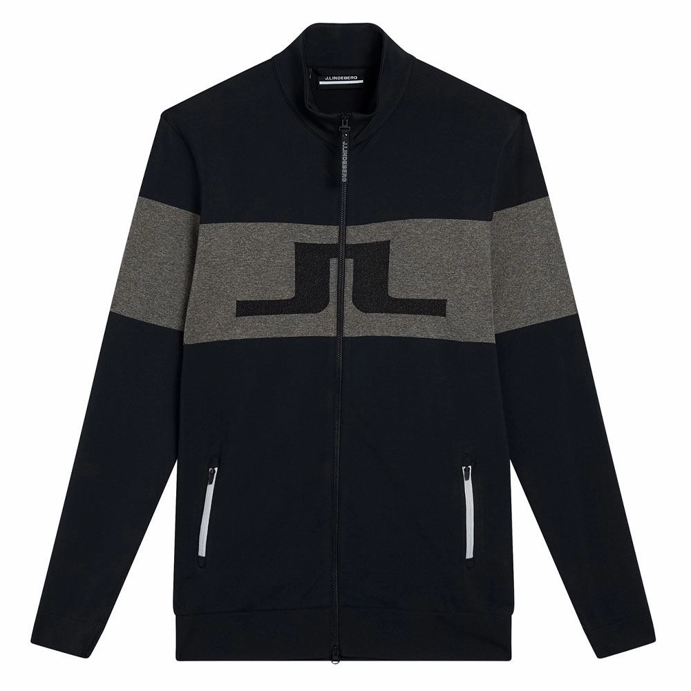 J.Lindeberg Bridge Seamless Mid Layer Golf Pullover Black - FW23 Men Lightweight Construction Cold Ready Look