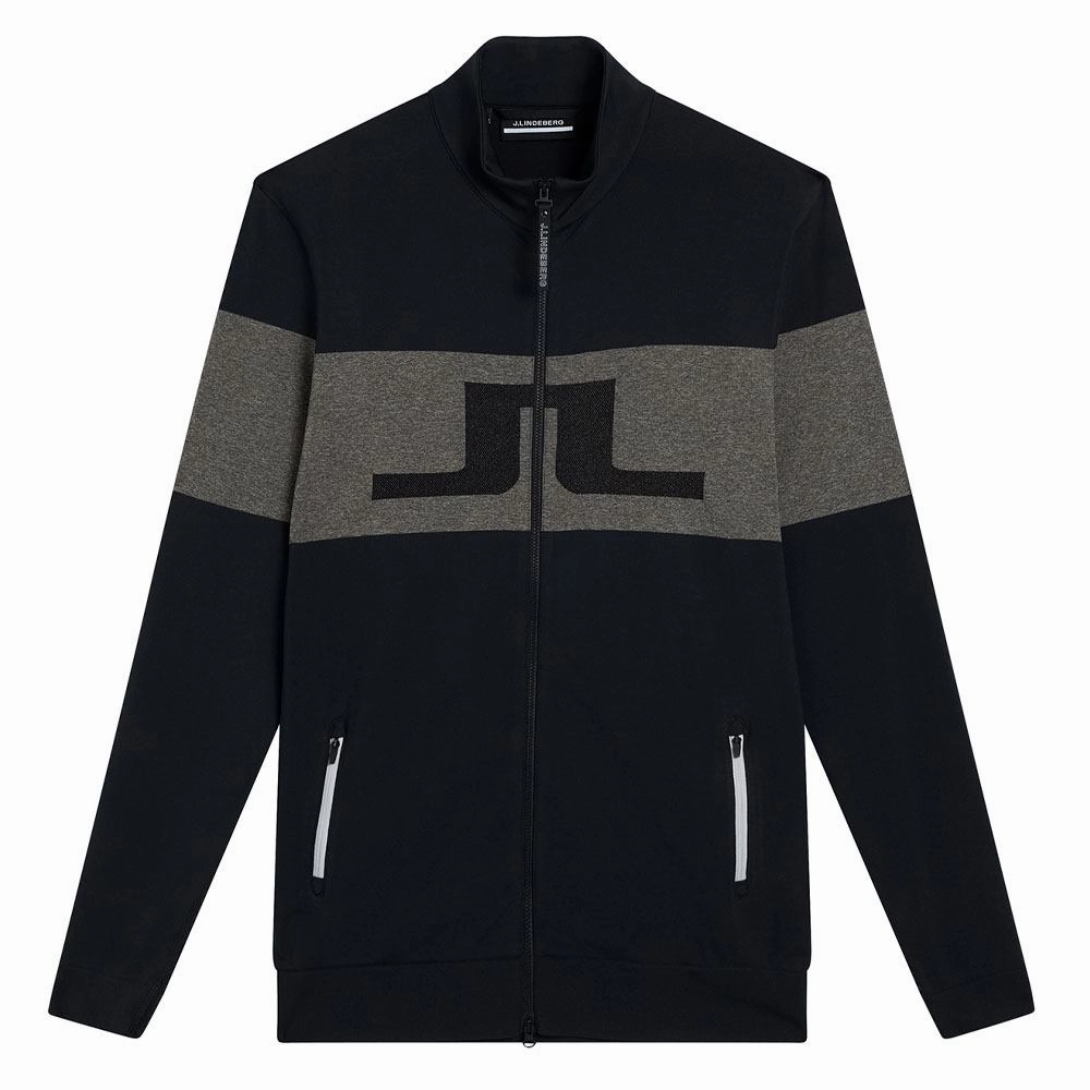 J.Lindeberg Bridge Seamless Mid Layer Golf Pullover Black - FW23 Men TemperatureRegulating Tech Heat Tech Fabric
