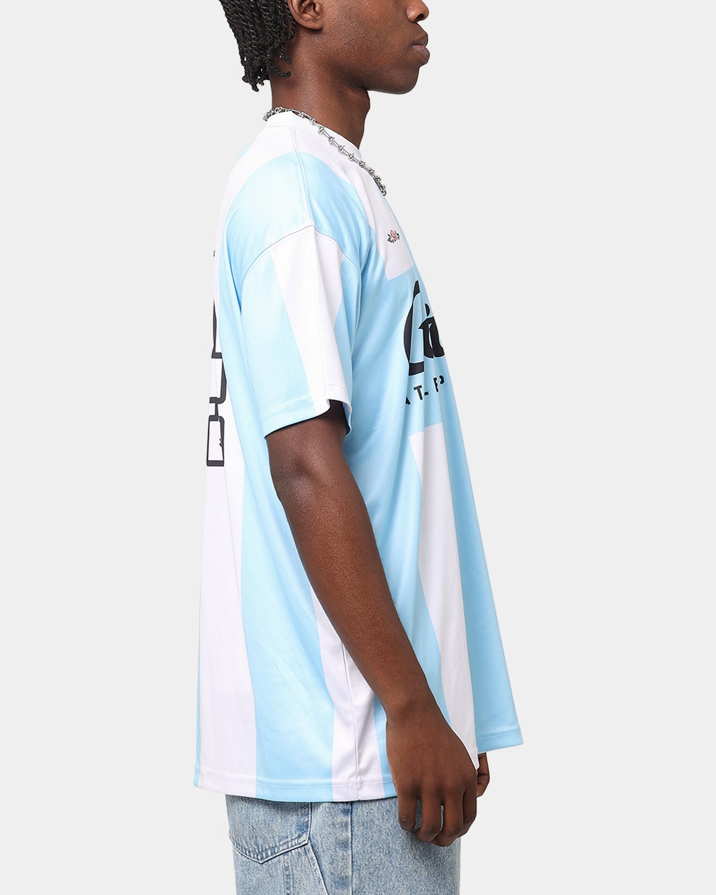 Soft and Lightweight Carre Prestige Football T-Shirt Light Blue/White