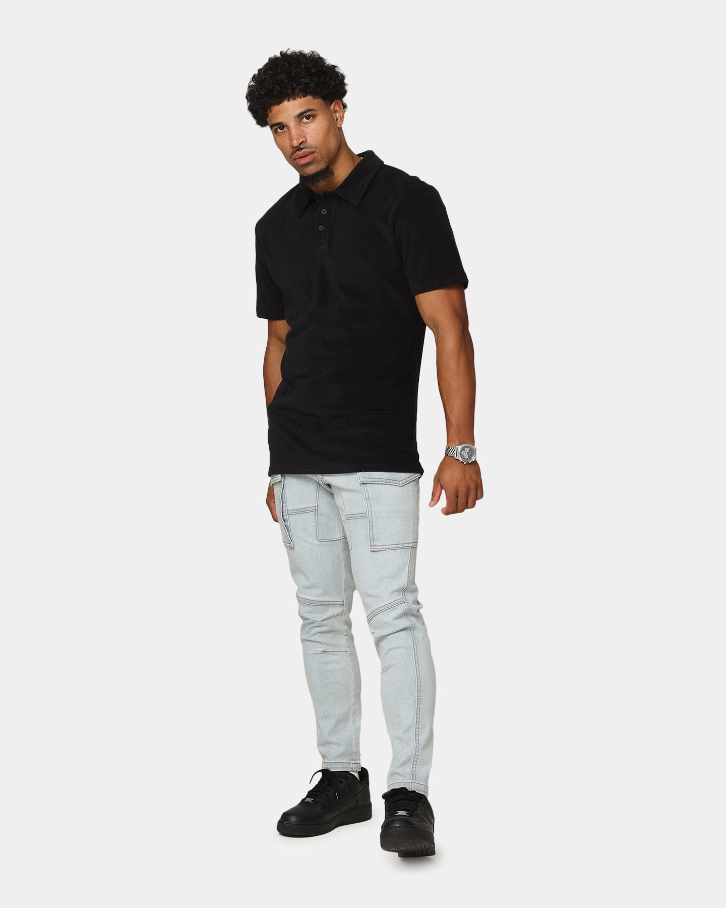 Summer Casual Business Event Saint Morta Knitted Polo Shirt Black