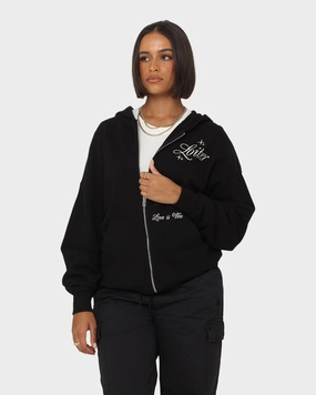 Loiter Paradise Zip Hoodie Off Black Short-sleeved