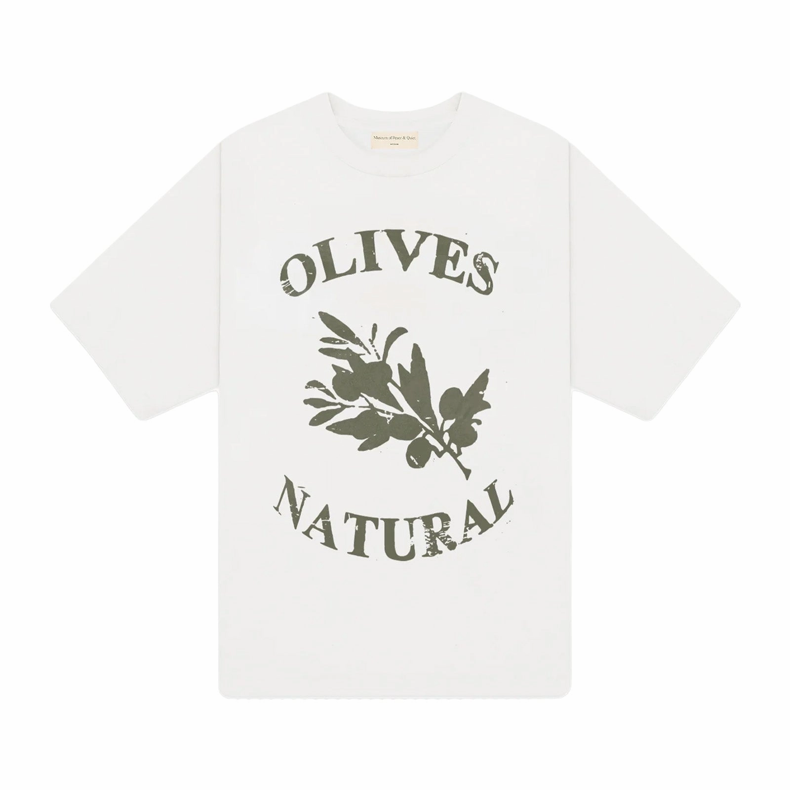 Museum Of Peace And Quiet Olives T-Shirt 'White' EasyCareFinish