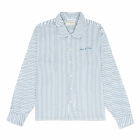 Minimalist Style Anniversary Celebration Museum Of Peace And Quiet Wordmark Poplin Button-Up 'Baby Blue'