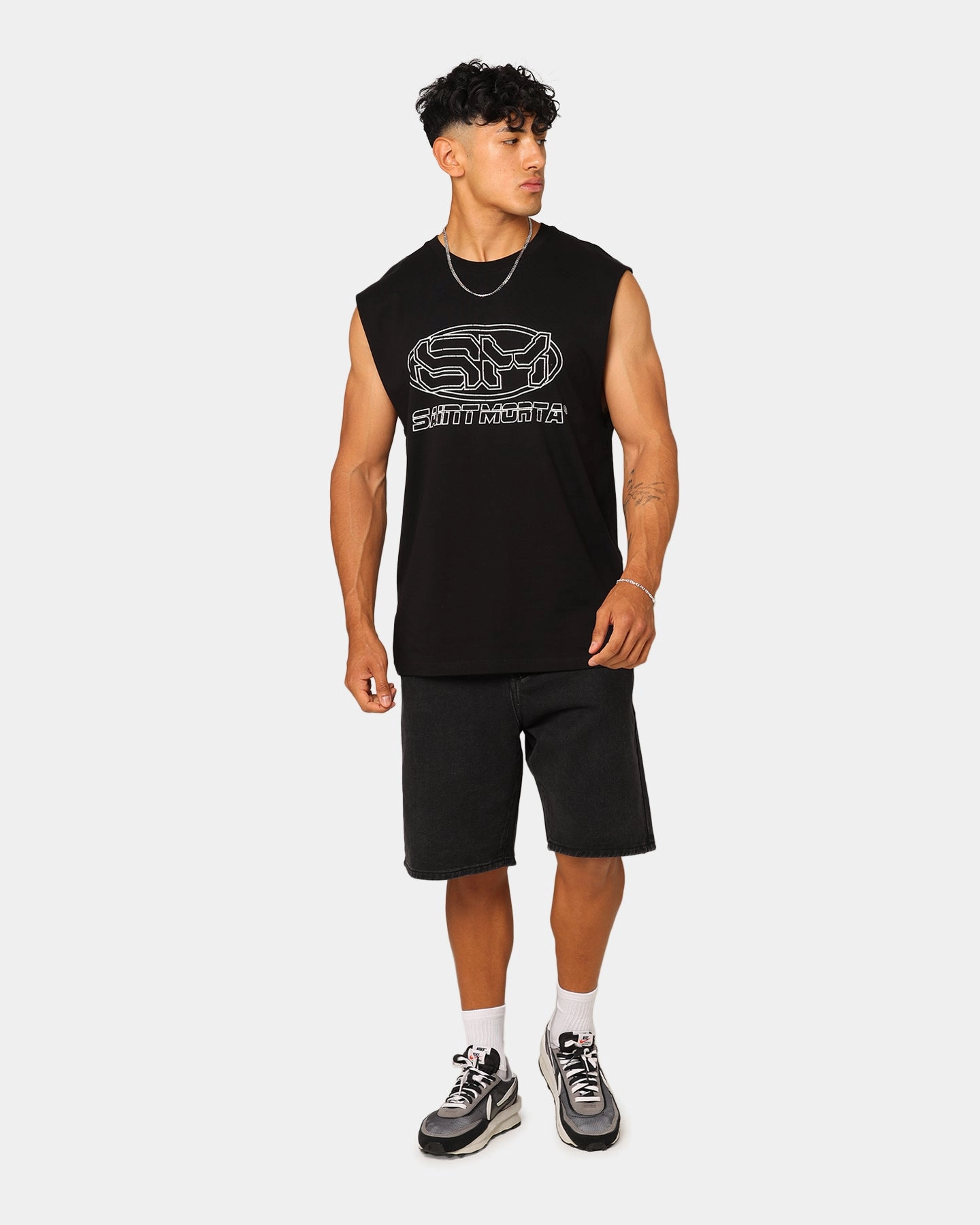 AntiStaticLining Layered Sleeve Construction Saint Morta Rage Motors Oversized Muscle T-Shirt Black