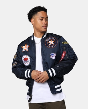Card Reflective Detailing New Era X Alpha Series X MLB Houston Astros MA-1 Bomber Jacket Navy