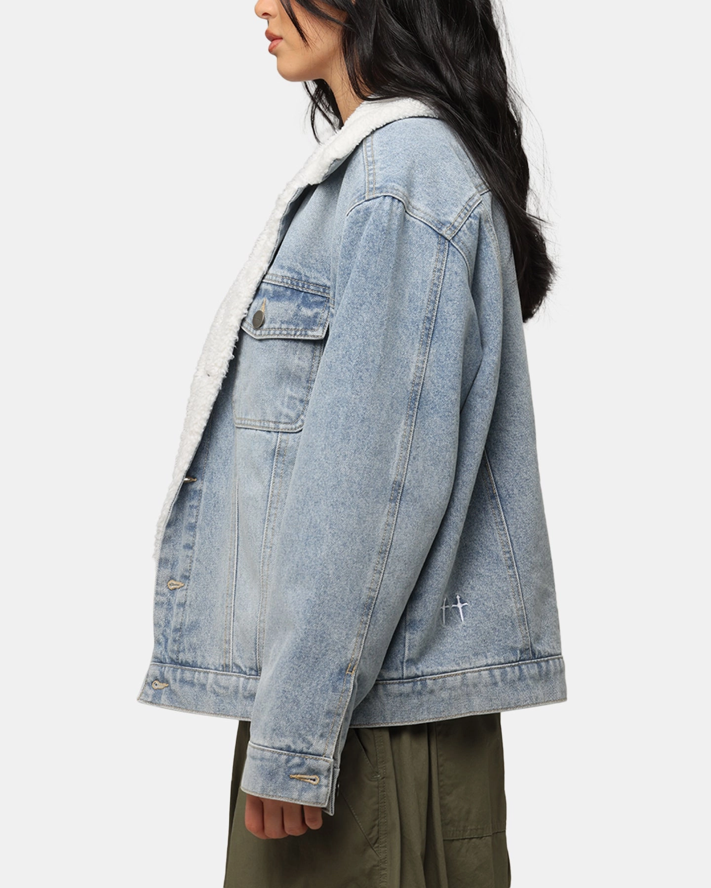 Sticker Saint Morta Sherpa Boxy Denim Jacket Superwash Blue