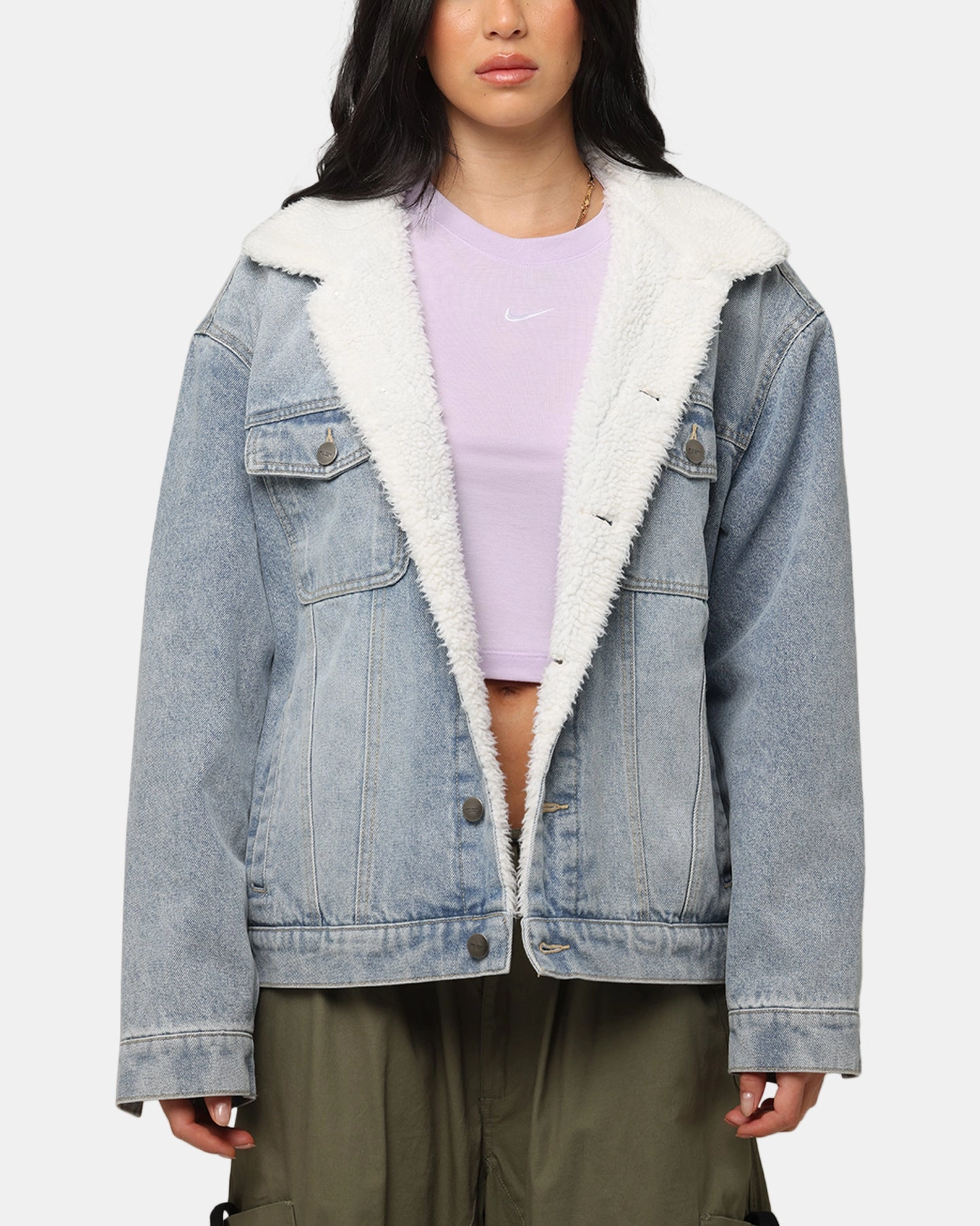 File Saint Morta Sherpa Boxy Denim Jacket Superwash Blue
