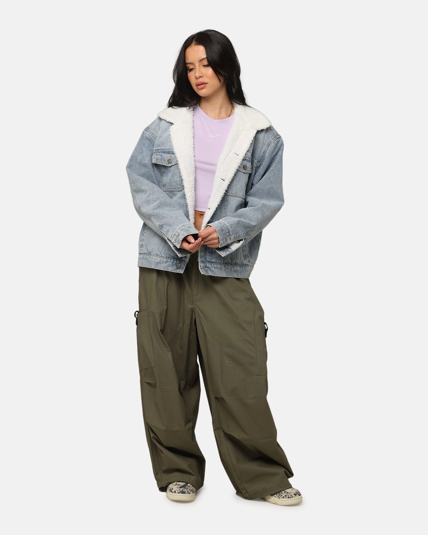 birthday Saint Morta Sherpa Boxy Denim Jacket Superwash Blue