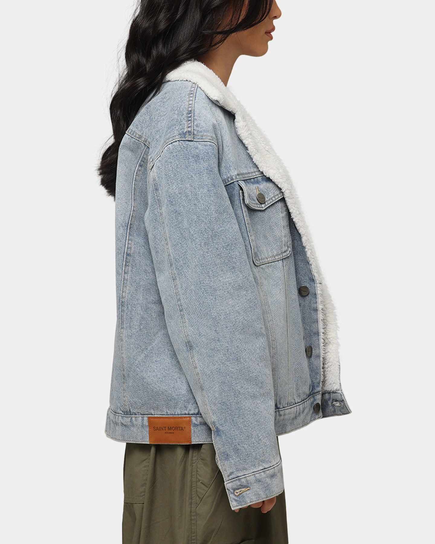 suitable for community activities Saint Morta Sherpa Boxy Denim Jacket Superwash Blue