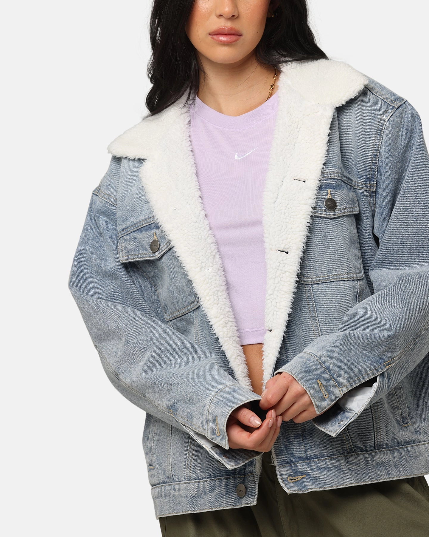 Magnetism Non Bulky Design Saint Morta Sherpa Boxy Denim Jacket Superwash Blue