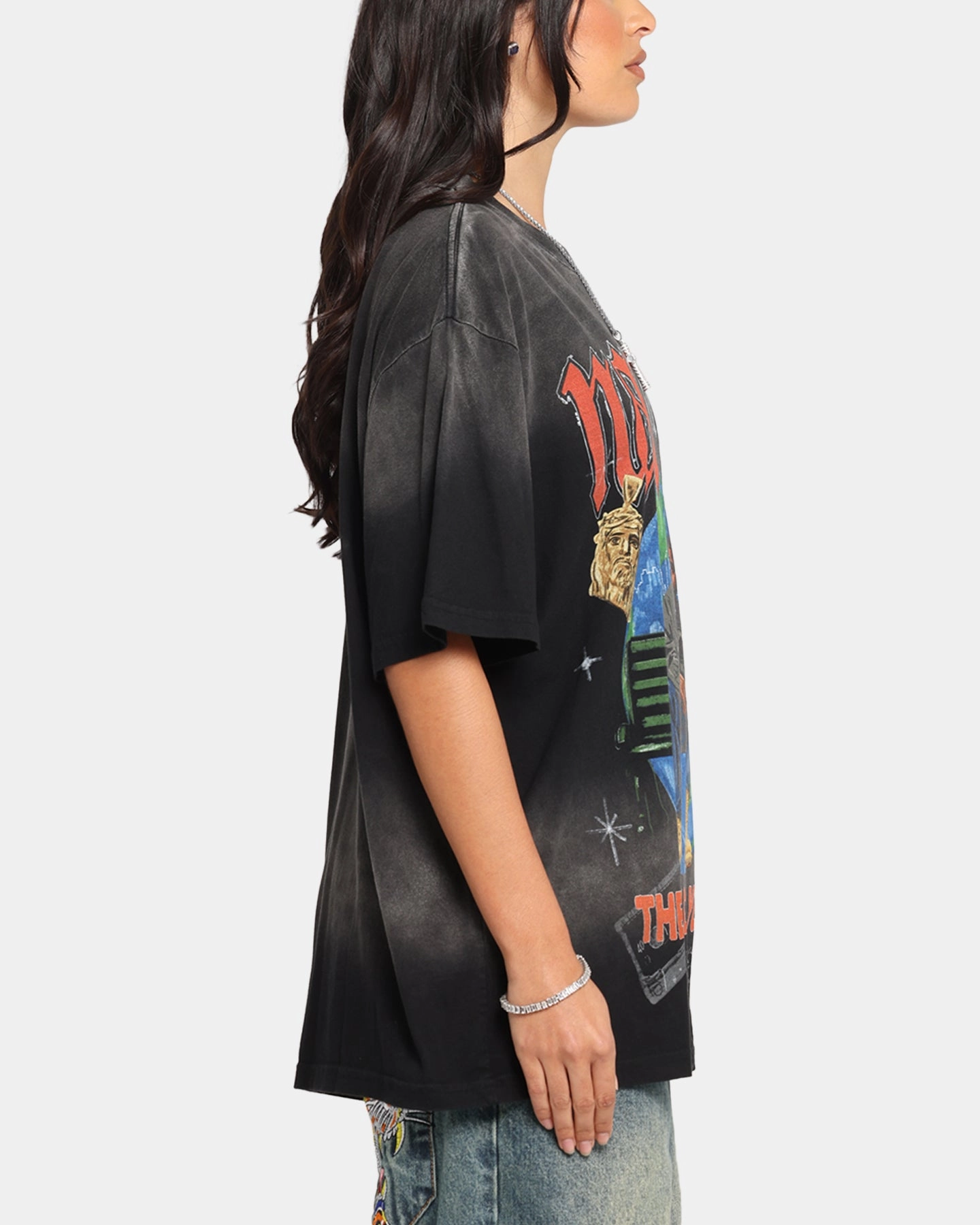 Raw Edge Hem Nas The World Is Yours T-Shirt Washed Black