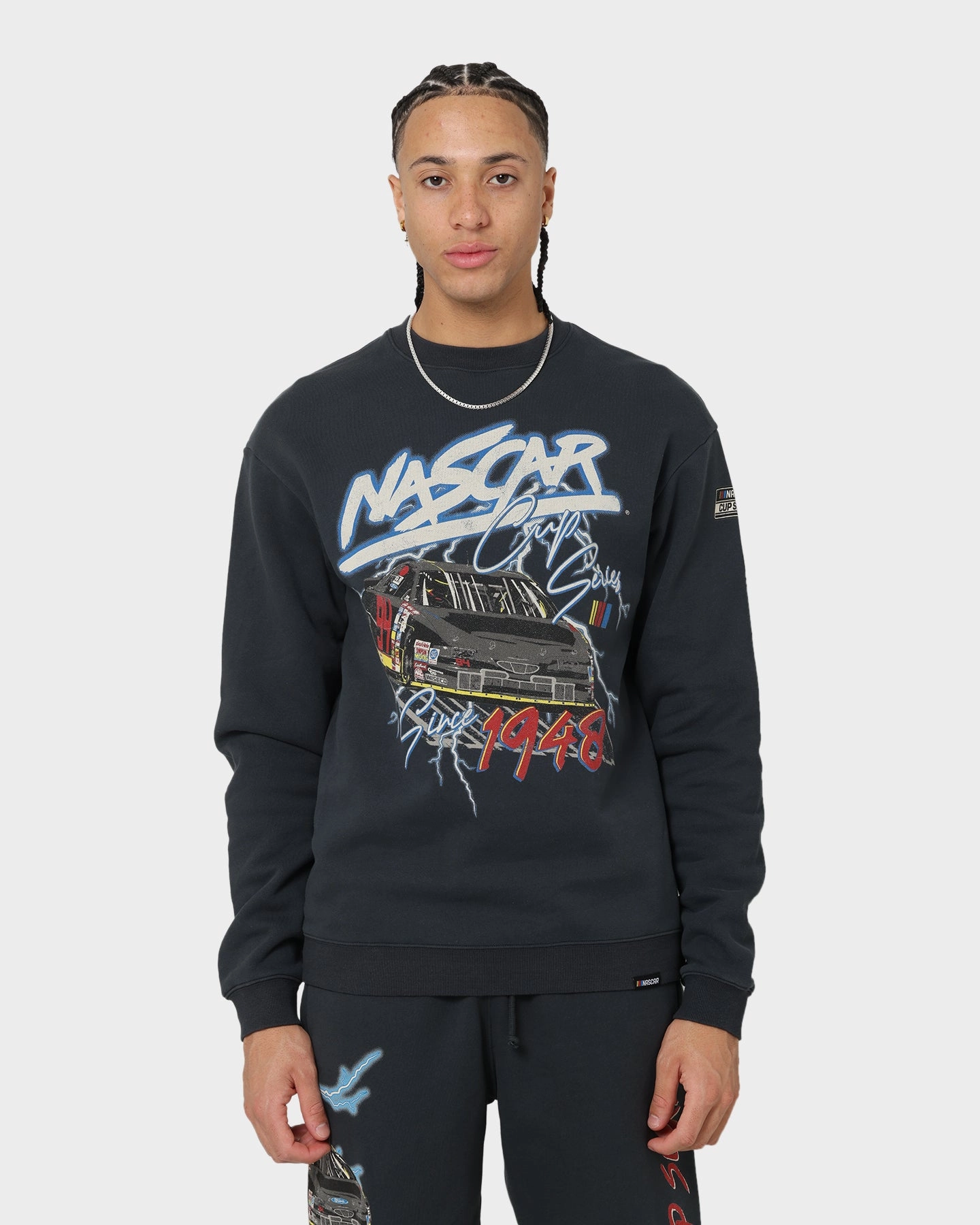 NASCAR Lightning Cup Series Crewneck Washed Black Ergonomic Sleeve Shaping